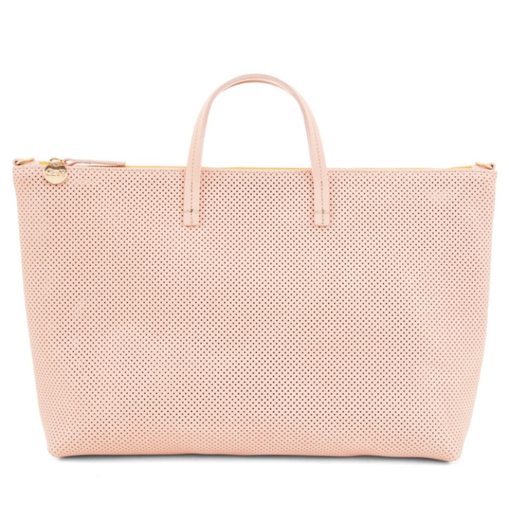 CLARE V. Vivier Attaché Blush Pink Perforated Tote